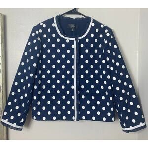 NWT J. CREW BLAZER JACKET POLKA DOT NAVY BLUE WHITE TEXTURED TWEED RUFFLE G3728